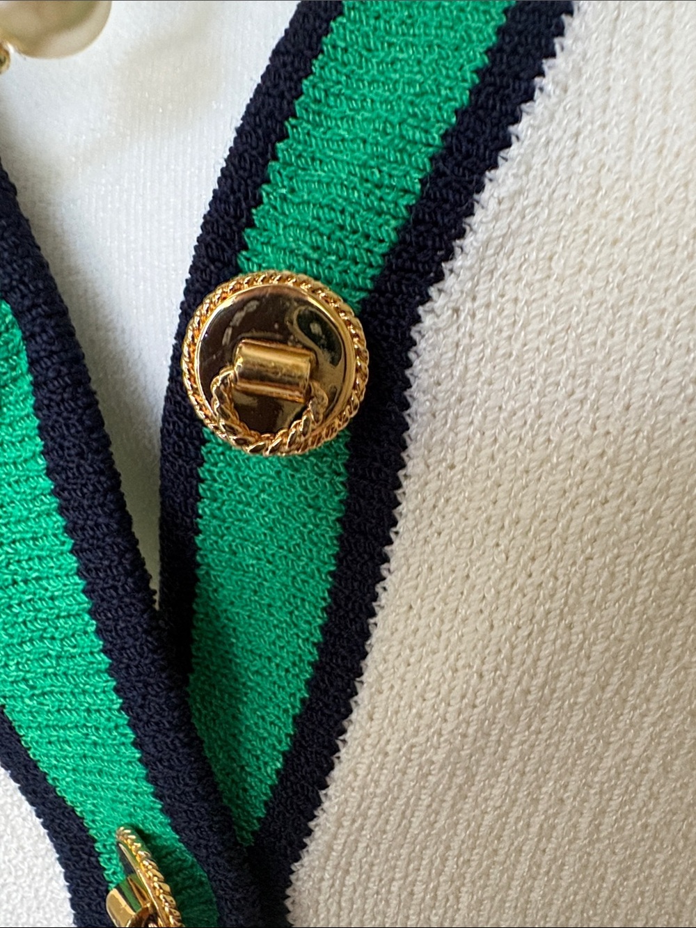 ST JOHN Cream Cardigan Sweater with Green & Black Trim - Picture 4 of 16
